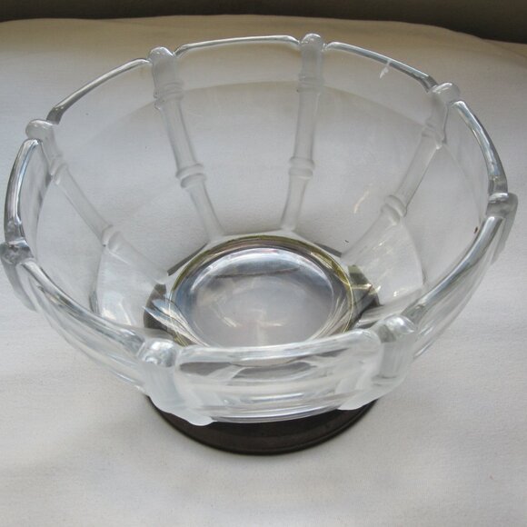 PM Italy Glass Bowl w/ Raised Frosted Bamboo design, Silver-Plated base, 8.5"x5" - Picture 1 of 7